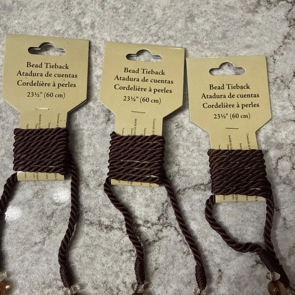 Set Of 3 Rope Tassel Drapery Curtain Bead Tieback 4.75 In Tassels Brown 23.5 In
